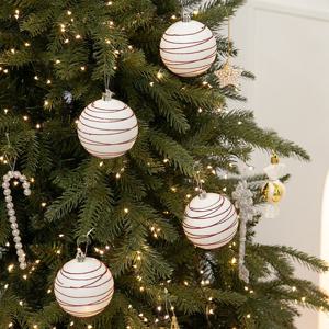 [1개 추가증정] 크리스마스 볼 장식 화이트 레드 라인 80mm [4개입] 꾸미기 소품 용품 오너먼트 데코