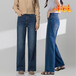 [지기핏] 겨울용 기모 울트라 스판 와이드 허리 밴딩 데님 팬츠 여성청바지