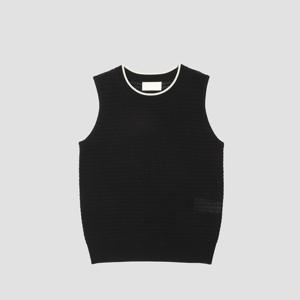 [UNIT]린넨 혼방 배색 니트 슬리브리스 탑 [UFJKSN241N-BLACK]