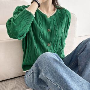 샵앤) 여성 라운드 꽈배기 루빈R 가디건 21DS-WCD-3777-핑크