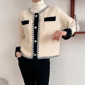 샵앤) 여성 배색 라운드 가디건 자켓 CAT-WJK-3836-블랙