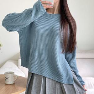 샵앤) 여성 트임 언발 루즈핏 골지 니트 21DS-WKN-3773-핑크