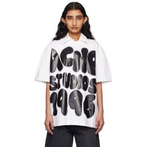 25 FW 아크네 여성 화이트 로고 루즈 핏 티셔츠 251129F110055