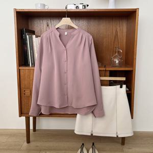 샵앤) 국산 여성 오픈V넥 정장 사선 앞셔링 블라우스N REI-WBL-4137-핑크