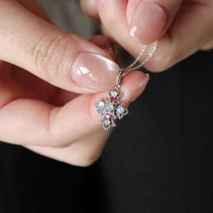 바이데이지 오팔 루비 천연원석 십자가 목걸이 Bn0558