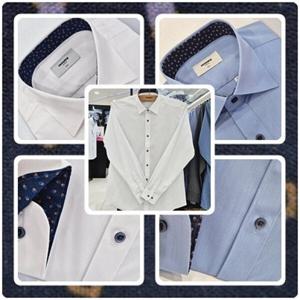 [레노마셔츠]슬림핏 /긴소매/ 필라필 스판/카라.소매 안 배색 와