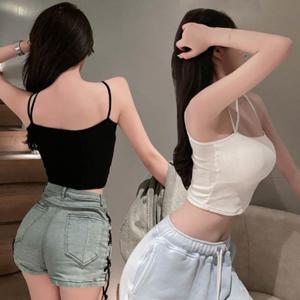 [다잇템]여성 더블스트랩 짧은 편한 캡내장 내의 나시티