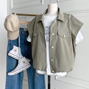 샵앤) 여성 카라넥 밑단스트링 루즈핏 레이어드 캐주얼 조끼 DGB-WVS-4326-카키