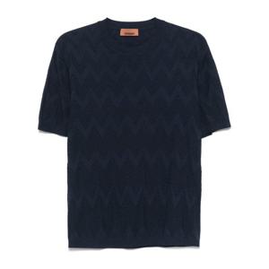 미쏘니 텍스처 패턴 크루넥 반팔 티셔츠 US25SL02BK043Z S72JF