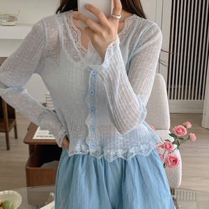[다잇템]여자 비침 레이어드용 레이스 썸머 탱크 가디건