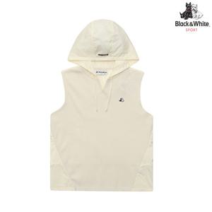 [블랙앤화이트] 여성 등판 우븐배색 후드 베스트 2013LZVR_IVORY