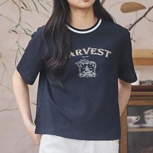 뱅뱅 동백01 여성 우븐 자수로고 반팔티 NTL365