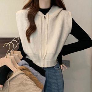 여성 후드 집업 니트 조끼