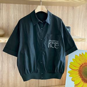 샵앤) 여성 카라넥 로맨스 바스락 반팔 블라우스 셔츠 BONG-WBL-4504-블랙