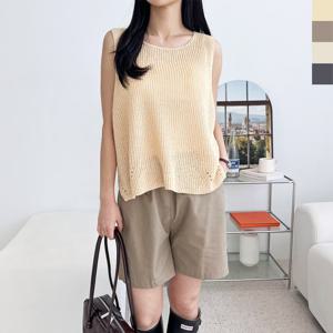 샵앤) 국산 여성 라운드 나시 니트 티셔츠 WDM-WKN-2LPPT1037