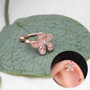 14KGP 로즈골드 플라워 큐빅 꽃 이어커프
