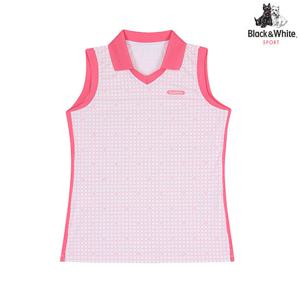 [블랙앤화이트] 여성 카라변형 프린트 민소매 9809LCOS_PINK