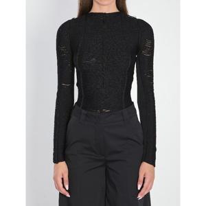 아티코 블랙 롱 슬리브 프린지 탑 251WCK00128 016AA 100