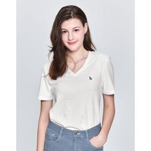 헤지스 여성  에센셜 브이넥 린넨혼방 반소매 티셔츠 아이보리 HSTS5BC38IV