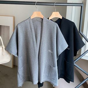 샵앤) 여성 오픈형 앞포켓 레이어드 반팔 루즈핏 가디건 DGB-WCD-4733-그레이