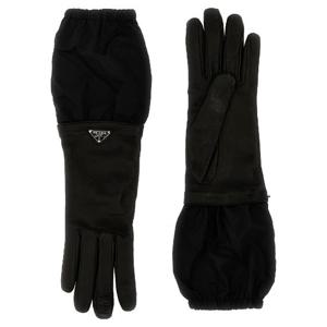 PRADA 로고 나일론 가죽 장갑 1GG181038F0632