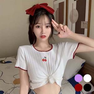 [모노무드]모노무드 URD-356 체리 자수 반크롭 티셔츠 URD-356