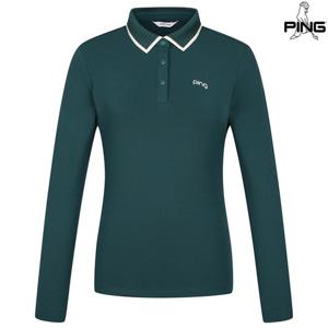 [양말증정]여성 카라 배색 포인트 긴팔 티셔츠 121E3TO052_GN