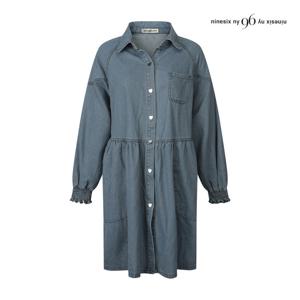 나인식스뉴욕  스모크 밴딩 소매 데님 원피스 (NP9OP001M0)