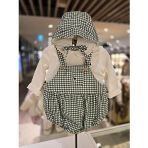 [블루독베이비] 25 FW(그린)강엄체크세트바디수트(45C1360401)출산 백일 돌 유아 아가옷 모자 우주복 조카