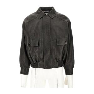생로랑 버튼 클로저 플랩 포켓 가죽 재킷 843656 YCNF2 1000