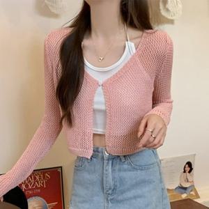 [다잇템][다잇템] 여자 비침 위빙 귀여운 미니멈 숏가디건 짧은