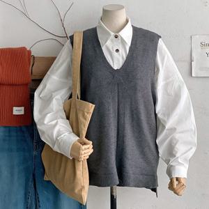 샵앤) 여성 브이넥 백트임 레이어드 니트 조끼 DGB-WVS-4931-그레이