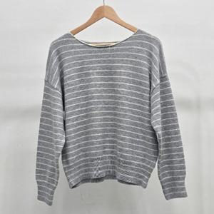 샵앤) 여성 리브넥 배색 단가라 루즈핏 긴팔 니트 티셔츠 SIU-WKN-4940-그레이