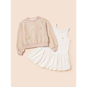 [5%OFF][빈폴키즈] 리본 포인트 스웨트 셔츠&벌룬 원피스 세트  옐로우 (BI5X71G04E)