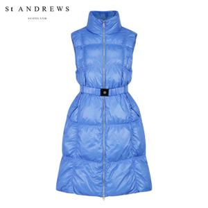 [세인트앤드류스] 여성 사각 셔링 벨티드 구스다운 롱 패딩 베스트 821E4JV008_BL
