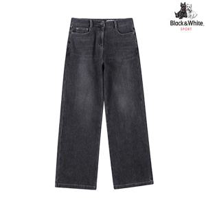[블랙앤화이트] 여성 핫픽스 자수 포켓 세미 와이드 데님 5415LBWD_GREY