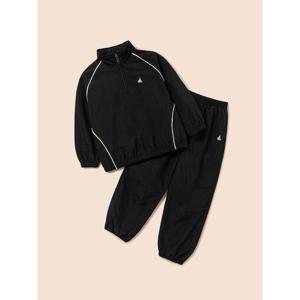 [10%OFF][빈폴키즈] 파이핑 반집업 기모 안감 2PCS 상하 세트  블랙 (BI5Y41U055)