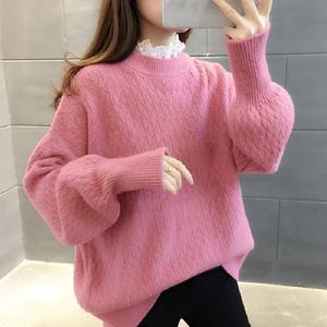 [올리비에스클로젯]레이스 배색 포인트 반목 니트_O2511KN613D