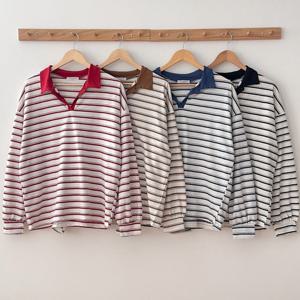 나야홍 / 빅사이즈티 V586L511 오픈브이넥줄지티셔츠 TC