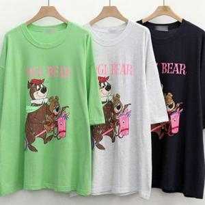 빅사이즈미시옷 306P468S 여성큰옷 베어 가족 반팔티