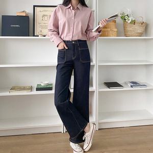 샵앤) 여성 밴딩 스판 생지 와이드 청바지N PRO-WPT-12121-진청