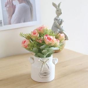 작은정원 도자기 장미 조화화분(코랄) / 미니 조화꽃