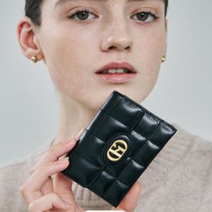 [헤지스ACC] 블랙 퀼팅 가죽 아코디언 카드지갑 HIHO5E762BK