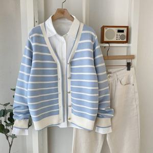 샵앤) 여성Y단추 단가라 정장 레이어드 니트 가디건 DGB-WCD-4190-블루