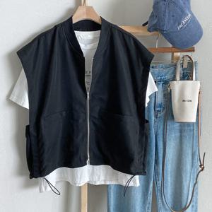 샵앤) 여성 노카라 밑단스트링 빅포켓 루즈핏 레이어드 민소매 조끼 DGB-WVS-4331-블랙