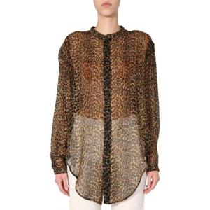 생로랑 레오파드 프린팅 쉬어 울 셔츠 111425