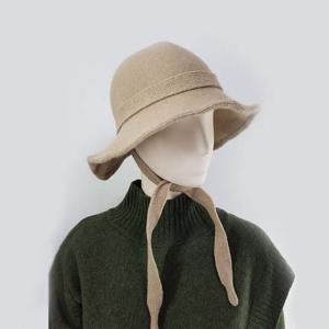여자 니트 끈 울모자 방한 리본 모