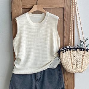 샵앤) 여성 라운드넥 립텍스처 데일리 골지 민소매 니트 티셔츠 JR-WKN-4421-연베이지