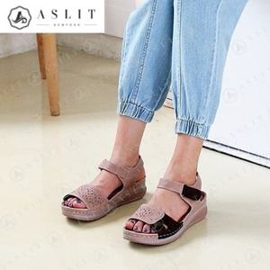 [애슬릿] 투톤 펀칭 여성 벨크로 메리제인 통굽 샌들