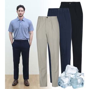 남자 여름 링클프리 스판 일자핏 면바지 HW-PTS-246-블랙